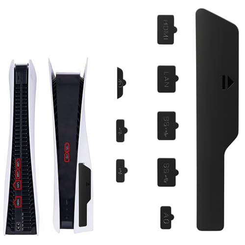 Image of Sounce Dust Plug for PS5, 9 Pcs Dust Plug Kit, Slim Console, PS5 Silicone Plug Protector, Antidust Cover, Dustproof PlayStation 5 Disk /Digital Console Slim Game Accessories (Black)