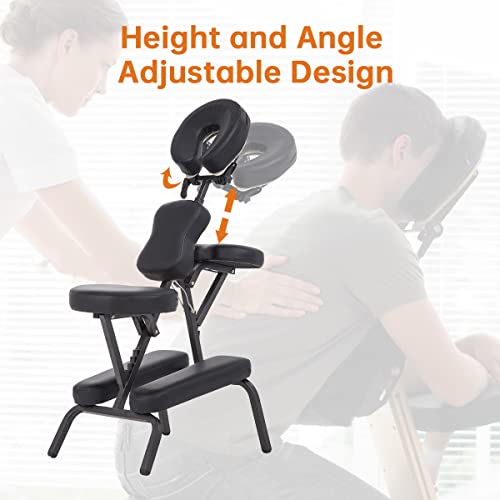 Dkelincs Portable Massage Chairs With Carrying Bag Folding Spa Chair Therapy Chair Tattoo Chair Face Cradle Salon Massage Chair 4 Inches Thickness Sponge Height Adjustable Massage Chair, Black #TOP3