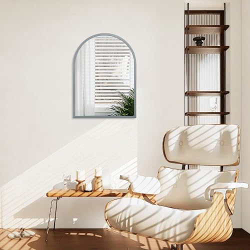 Image of Arched Wall-Mounted Mirror Aluminum Alloy Frame Bathroom Wall Mirror for Vanity Living Room, Bedroom Entryway Room Home Decor 20 inchx16 inch