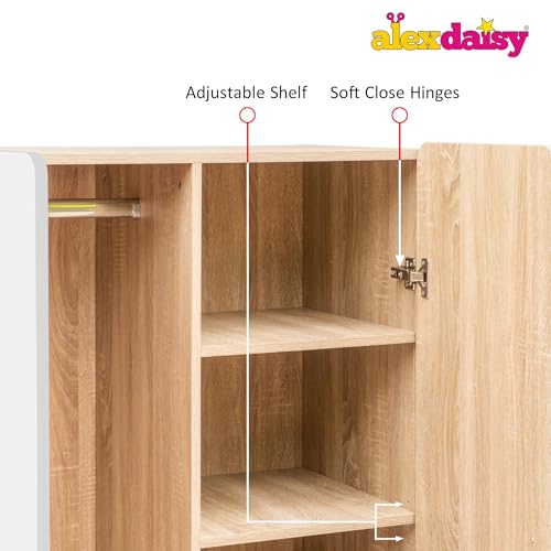 Image of Alex Daisy Romania Kids 2 Door Wardrobe for 3-12 Years| Non-Toxic Safe Material | Soft Coated Premium Finish | Engineered Wood Kids Bedroom Storage Cupboard (White, Medium)