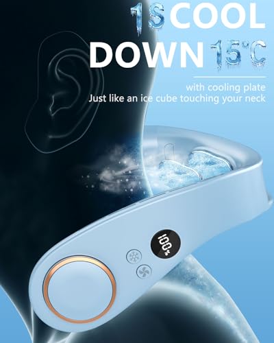 Portable Neck Fan Cooling Rechargeable,Air Conditioner Fan Personal Cooling Device,5 Speeds Powerful Cold Winds,Long Lasting Battery Powered Cool Chill Neck Slim Fan for Outdoor Tr image 2