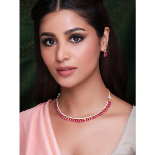 Image of Rubans Necklace Set American Diamond Cubic Zirconia Jewellery Gift for Women & Girls