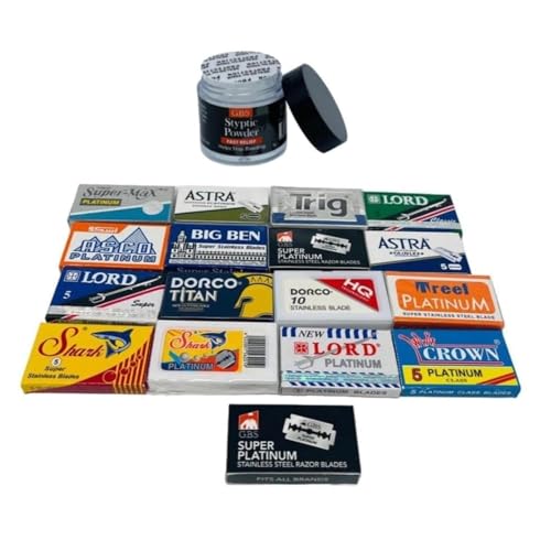 GENTS Double Edge Safety Razor Blade Variety Pack, 120 Count Razor Blade Sample Pack with Styptic Powder