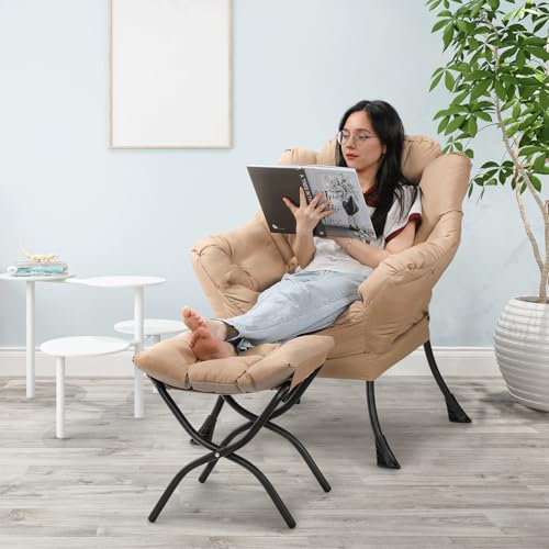 Sillón Lazy con Ottoman Plegable Beige miniatura 3