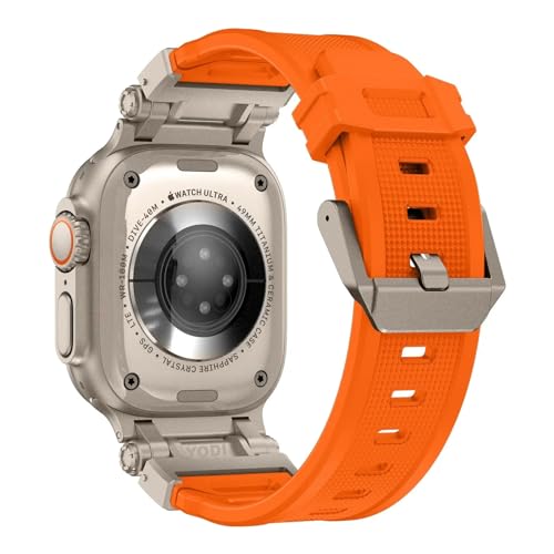 Image of YODI Armor Designed Strap Band Compatible with Apple Watch Ultra 2 Replacement Armour Band With Durable Metal Connector for iWatch Ultra Series 9 /8 /7 /6 /5 /4 /3 /2 /1 SE, 49 /45 /44 /42mm (ORANGE)