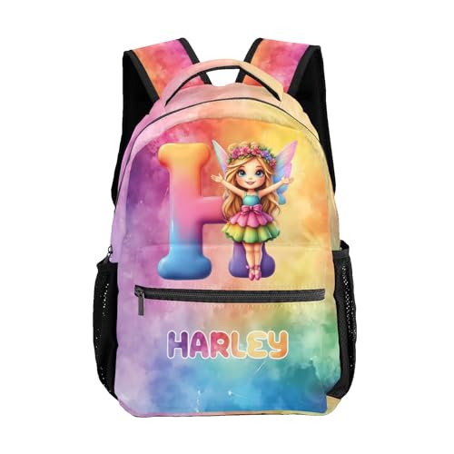 Personalized Watercolor Cute Fairy Girl Custom Backpack Waterproof Multifunctional Daypack with Name Gift H
