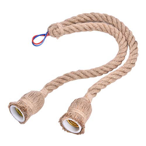 Rope Chandelier Pendant Light Ceiling Lamp E27 Base Lamp Cord Retro Style DIY Home Decoration, Double Head