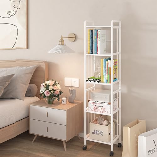 Estantería giratoria blanca para libros en el dormitorio y esquinas de la sala