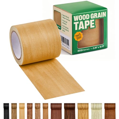 Wood Grain Repair Tape - Self Adhesive Brown Wood Colored Tape for Furniture Repair | Peel & Stick Veneer Strips Trim, Woodgrain Duct Tape for Furniture, Vinyl Floor, Door Patch Kit (Classic Maple)