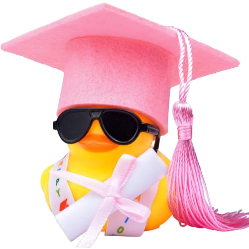 Mwmoeen lustige Akademiker Gummiente mit Diplom Mini Graduierung Ente Auto Armaturenbrett Dekoration mit Graduierung Hut Schärpe Brille und Schärpe Prüfung Bestanden Positive Geschenke