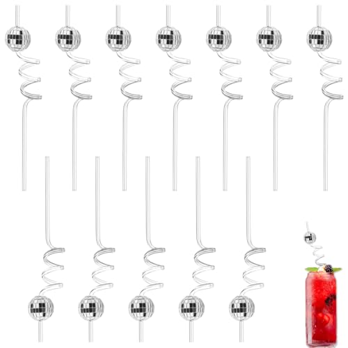12 PCS Disco Ball Straws Disco Ball Decor 70s Disco Ball Straws 1970s Fever Retro Disco Party Decorations