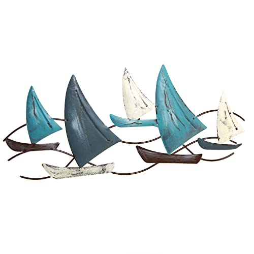 Logbuch-Verlag – Scultura da parete con barche a vela, blu, bianco e marrone, decorazione marittima da parete, 48,5 cm