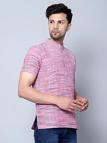 Image of LATEST CHIKAN Men's Cotton Regular Casual Strped Short Kurta Half Sleeves - (SK-LJ.DS.AS)