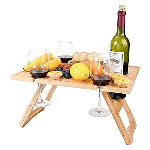 Lubudup Outdoor-Wein-Picknick-Tisch, Folding Portable Bambus-Snack und Käsetablett für Konzerte im Park, Strand, Weinliebhaber