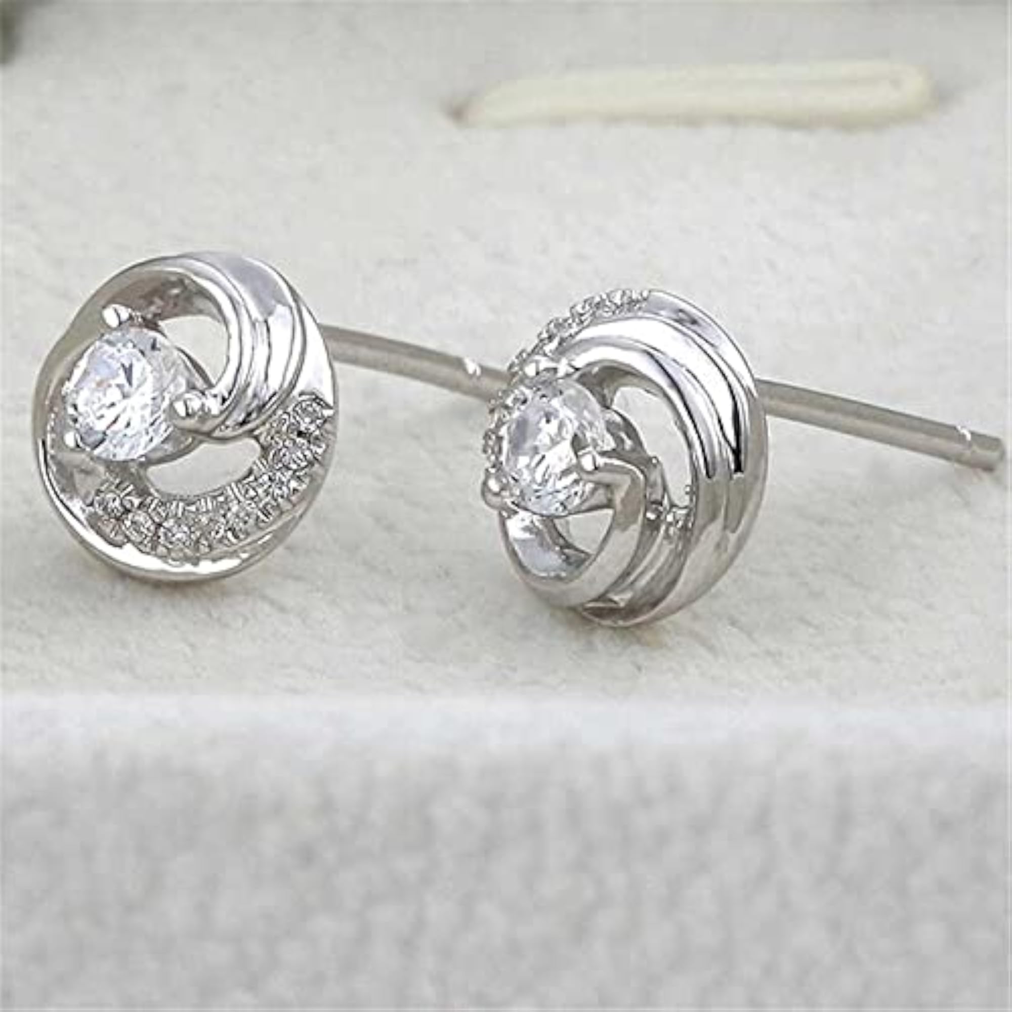 Plated Swirl Stud Earrings with Cubic Zirconia, Hypoallergenic