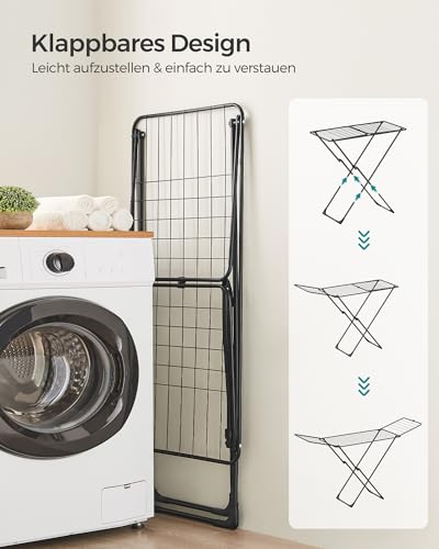 SONGMICS Wäscheständer, Standtrockner klappbar, Flügelwäscheständer, freistehend, für Innen- und Außenbereich, für Bettwäsche und Kleidung, schwarz LLR540B01