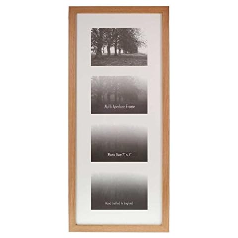 Wall Space Multi Photo Picture Frames - Multiple Photos 7x5 Frame To Fit 4 Photos - SOLID OAK - REAL GLASS - Four Photo's 7 x 5 inch Cover