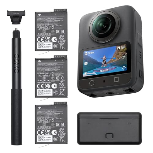 DJI Osmo 360 Adventure Combo - Waterproof 8K 360° Action Camera with 1-Inch Sensor, 128GB Built-in Storage, 100-Min 8K Recording, 4K/120fps & 170° Wide-Angle Video, with 3 Extreme Batteries (1950 mAh)
