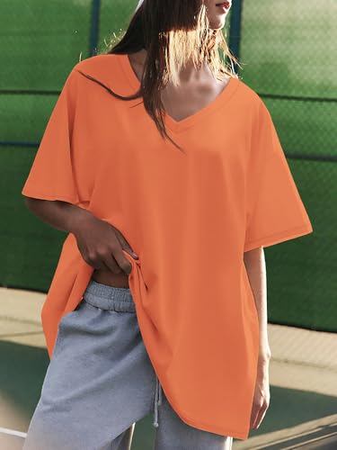 Image of ATHMILE Womens Oversized Shirts V Neck Plus Size Spring Workout Summer Tops Beach Vacation 2026 Gym Clothes Basic Tee