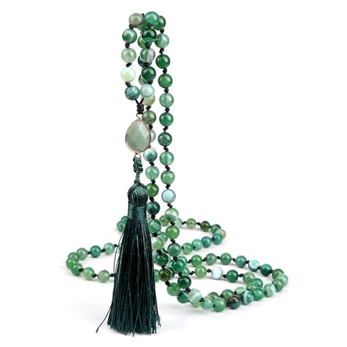 Bracelet perle 8mm et collier agate verte pour homme et femme