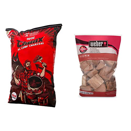 Jealous Devil All Natural Hardwood Lump Charcoal - 35LB & Weber Cherry Chunks, 350 cu. in. (0.006 Cubic Meter), 4 lb, Natural Wood Color
