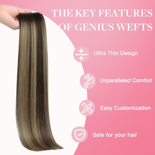 Image of GOO GOO Genius Weft Hair Extensions Human Hair, Sew In Weft Extensions, Seamless Blend & No Bulk Flat, Natural Volume for Women, 4 /26 /4 Balayage Chocolate Brown to Honey Blonde 20 Inch 120g