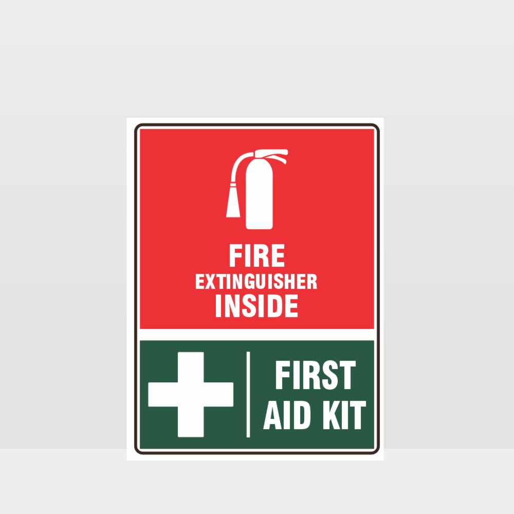 SMAZDFXX Fire Extinguisher First Aid Kit Sign Fire Signs Metal Tin Signs Safety Caution Sign for Indoor or Outdoor 8"x12"