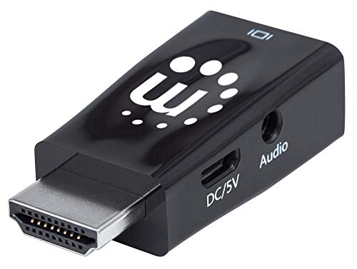 Manhattan Products HDMI to VGA Micro Converter, HDMI Male to VGA Female with Audio, Optional USB Micro-B Power Port, Easily Connect Between HDMI and VGA - Black (151542)
