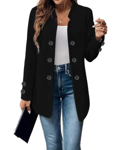 Women's Long Blazers Business Casual Open Front Notch Lapel Cardigan Jackets Fall Fashion Coats with Pockets