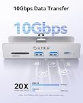 ORICO USB Hub 3.2, Serrure USB avec port d'alimentation supplémentaire, 10Gbps Aluminium 5-Port USB Extension avec 2 USB-A 3.2 Ports, USB-C 3.2, SD/TF Lecteur de cartes 3.0, USB-3.2 Splitter pour moniteur, bureau