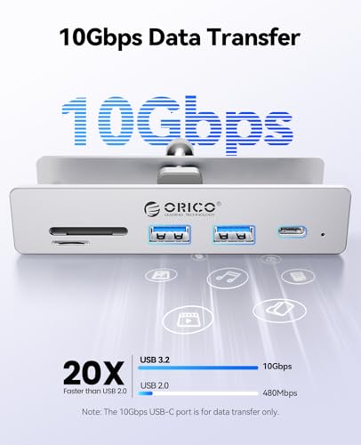 ORICO 6-in-1 USB C Hub with SD/TF Card Reader, Aluminum USB Hub Clip On Design 10Gbps Data Transfer for Laptop PC Monitor - Image 2
