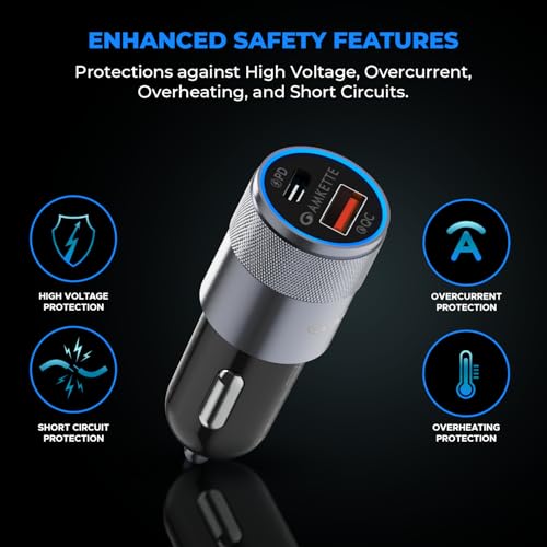 Image of MOZEN by Amkette PowerPro 52W Car Charger Type C+USB A Dual Port Car Charger Socket, Fast Charging, Metallic shell with ABS Build, Safety Protections, Multi-Device Compatible - Mobiles, Tablets & More