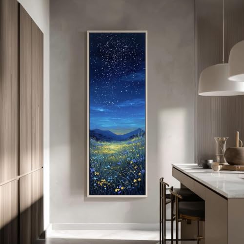 Tableau de nuit étoilée XINBAO toile verticale prairie 35x105cm - 3