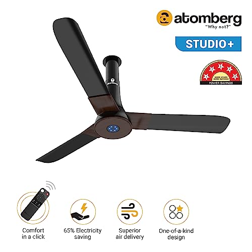 Image of atomberg Studio+ 1200mm BLDC Motor 5 Star Rated Ceiling Fans for Home with Remote Control (Earth Brown) Studio+ 150mm (sweep size) BLDC motor Energy Saving Exhaust Fan ()