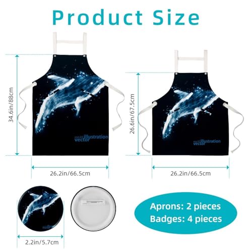 Tablier de cuisine grand format dauphin étoilé avec 4 broches