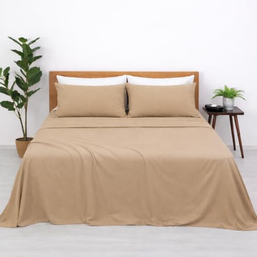 Image of Blue Strip Polycotton Bedsheet, Double 90x100 (Camel & White) | Hotel Quality | Soft, Breathable & Colourfast | Wrinkle Resistant | Machine Washable | Pillow Covers Included