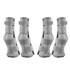 Asooll Grey Horse Fly Boots Set of 4, Fly Boots Protection Horse Leggings Reduce Stomping, Hoof Stress, and Leg Fatigue, Support Endurance Training and Performance