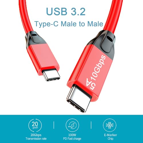 USB C to USB C 3.1 Cable 10FT, 10Gbps USB 3.1 Gen 2 Cable, 4K@60Hz Monitor Cord and 100W Fast Charging with E-Mark for Thunderbolt 3/4, MacBook Pro/Air,iPad Pro,Oculus, SSD,Galaxy S23(Red)