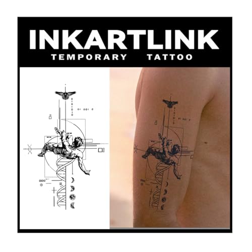 INKARTLINK Tattoo Tech,2 Sheets Extra-Large Semi Permanent Tattoo, Adult Art Design Temporary Tattoos, Lasts 1-2 Weeks, Waterproof, Realistic look, No Adhesive, No reflection (Descending Angel Design）
