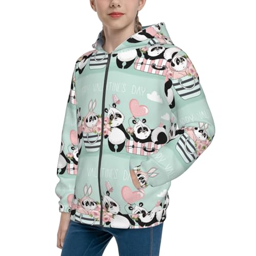 Cute Panda Kids Pullover Hoodies Boys Zip Up Sweatshirts Girls Athletic Clothes with Pocket