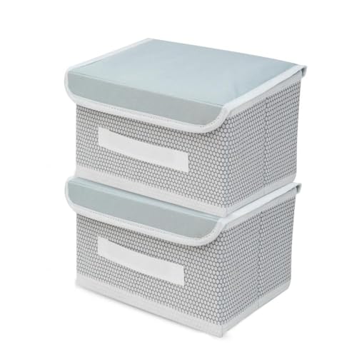 Image of Non-Woven Small Storage Box with Lid & Handles Foldable Cloth Storage Basket /Bin Ideal for Organizing Toys & Clothes (Grey, Pack of 2)