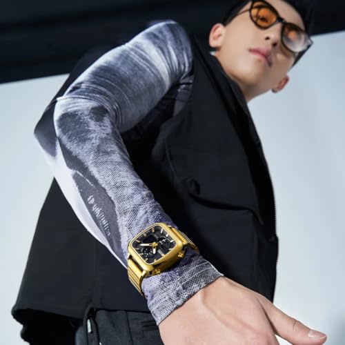 Image of Mark FAIRWHALE Luxury Men's Digital Quartz Watch - Waterproof 3ATM Chronograph Wristwatch with Luminous Display, Auto Date & Dual Time Display (Gold /Black)