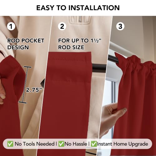 Image of Deconovo Blackout Curtain Room Darkening Thermal Insulated Curtains Rod Pocket Window Curtain for Bedroom Red 38 x 54 Inch 2 Panels