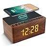 ANJANK Wooden Digital Alarm Clock FM Radio, Fast Wireless Charger Station for iPhone/Samsung Galaxy, 5 Level Dimmer, USB…