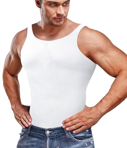 Junlan Men's Compression Shirt Vest (White, XL-2XL)