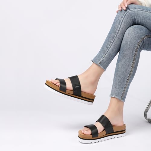 Image of Yozuru Womens Platform Sandals with Arch Support Slip on Slides Comfortable Summer Beach Sandals Cork Footbed Cushion Wedge Sandals for Women