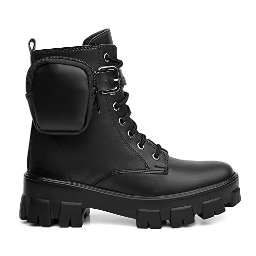 Bota Coturno Feminina Tratorada Com Bag Bolsinha - Preto Tamanho:40;Cor:Preto