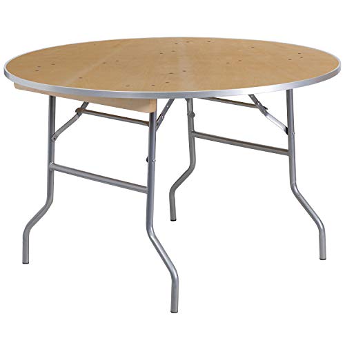 Flash Furniture Fielder 4-Foot Round HEAVY DUTY Birchwood Folding Banquet Table with METAL Edges