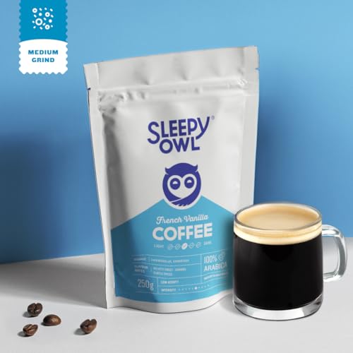 Image of Sleepy Owl French Vanilla Ground Coffee for Pour Over | 100% Arabica | Medium Roast | Medium Grind Coffee for Aeropress, Homemachine | 250g | Sourced From Chikmagalur