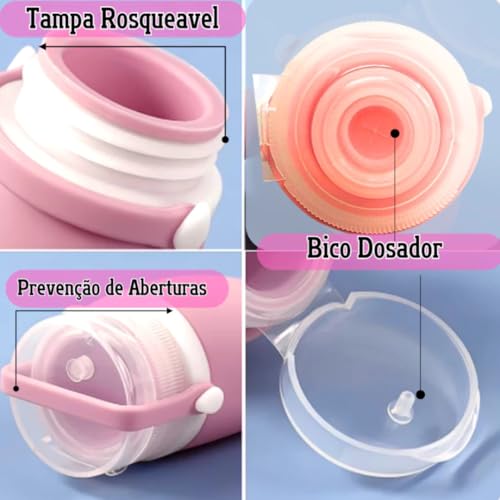 Kit 4 Frascos Silicone Reutilizáveis Recipientes Flexíveis Shampoo Condicionador Creme Loção Corpora